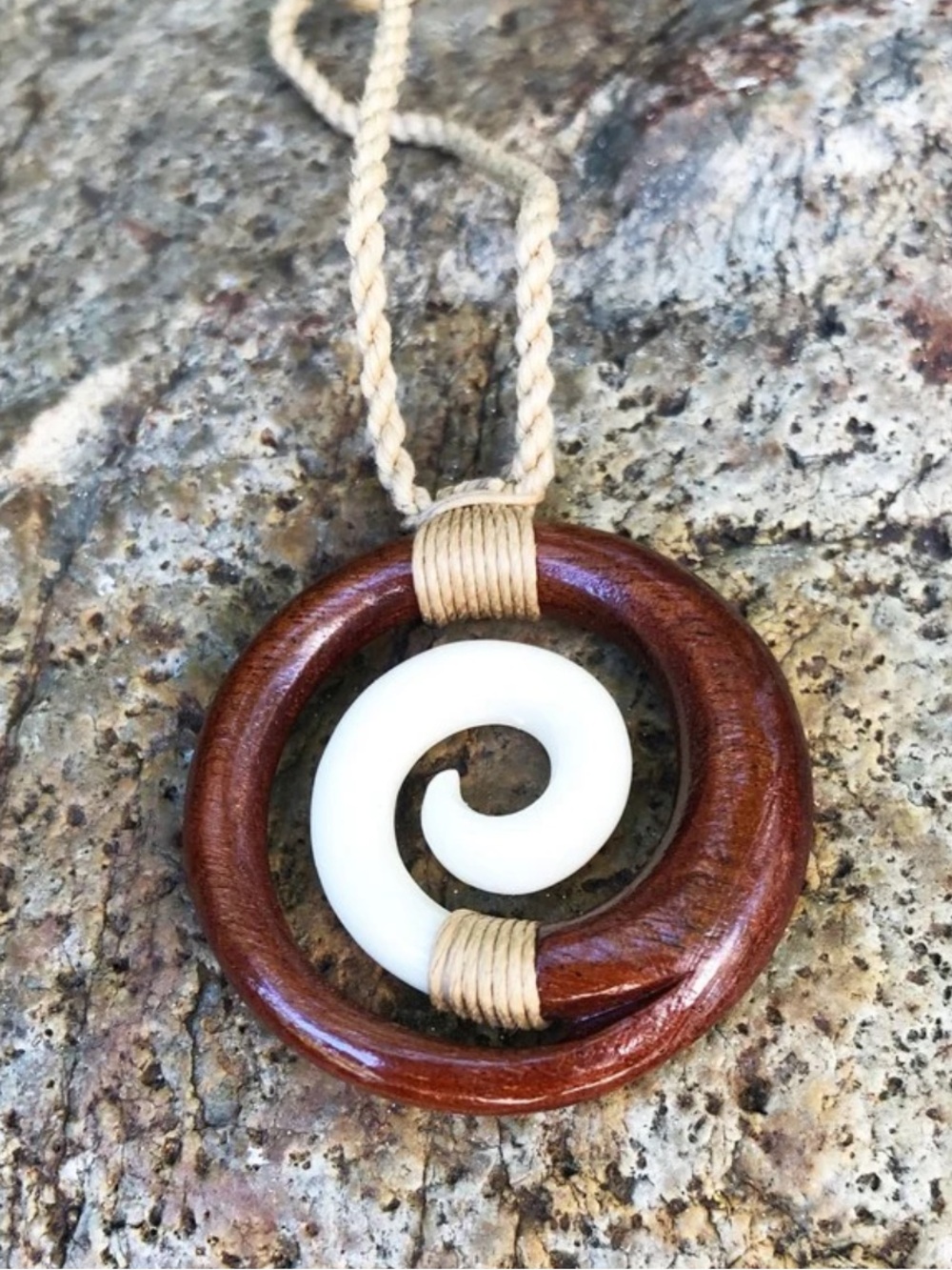 Koa Wood and White Bone Spiral Necklace